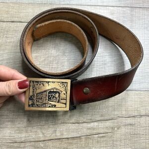 Tech Ether Guild Langley Bridge Brass 1975 Buckle &‎ Leather Vintage Belt